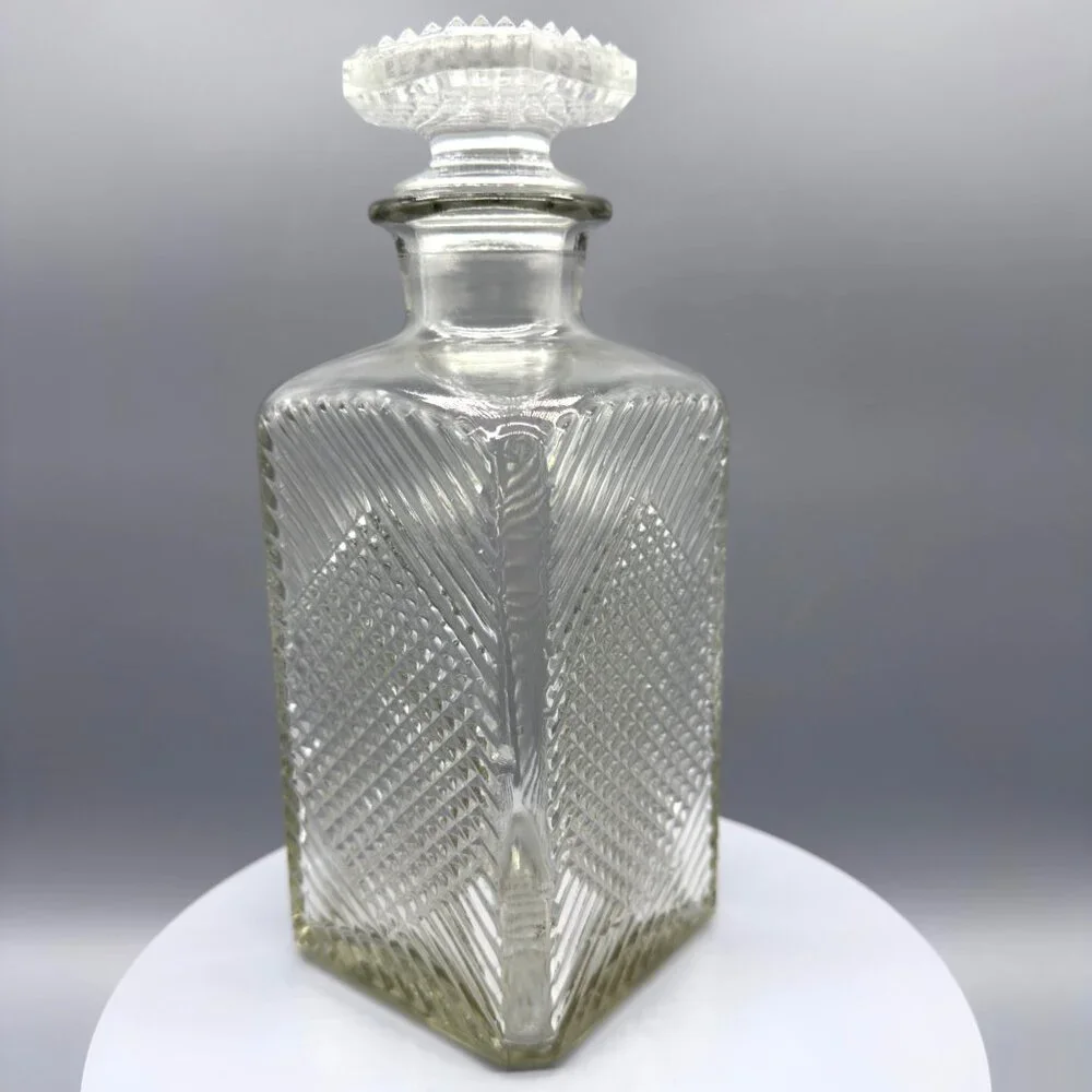 Vintage Diamond Cut Glass Whiskey Decanter Stopper Mid Century Barware